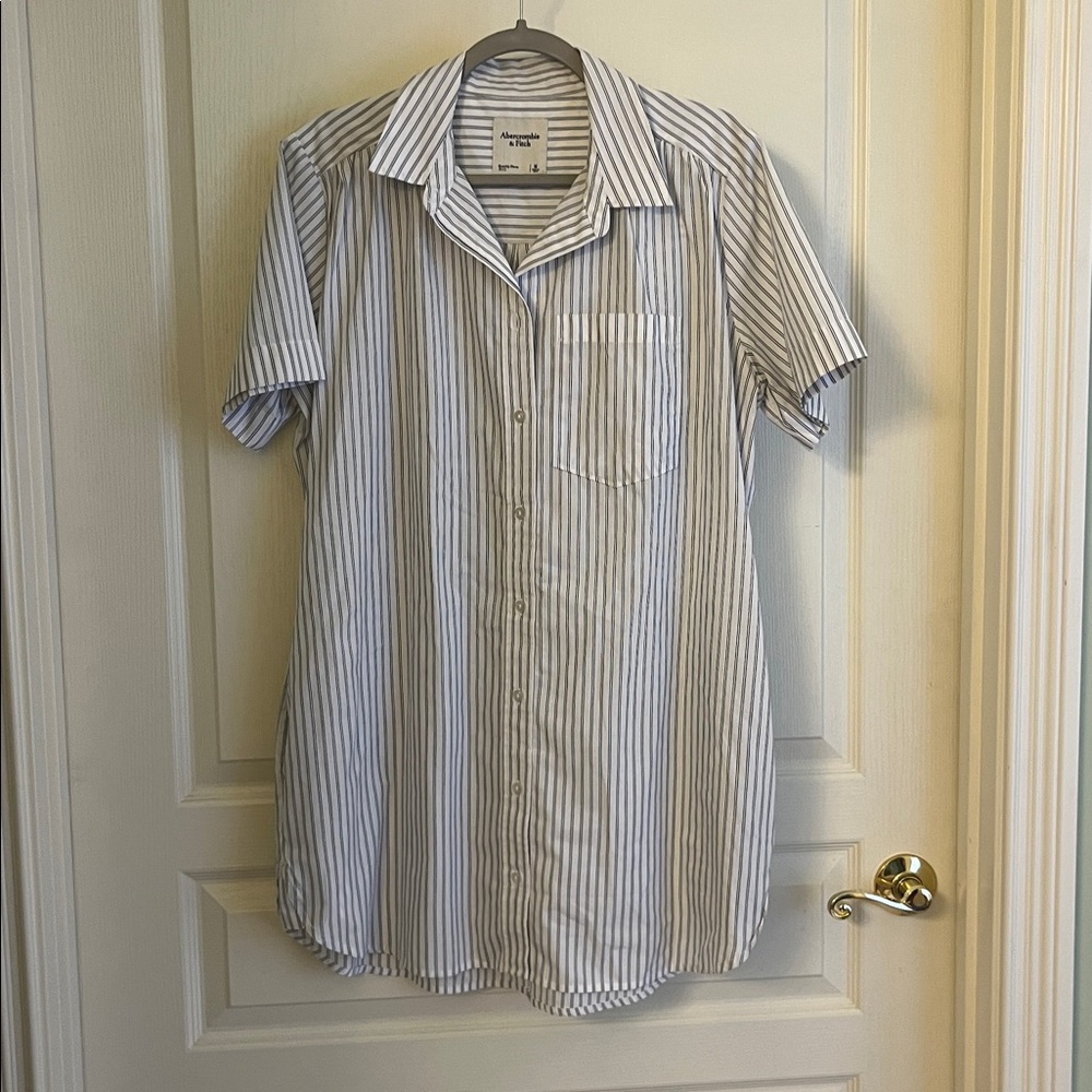 Striped Short Sleeve Button-Up tunic  Shirt